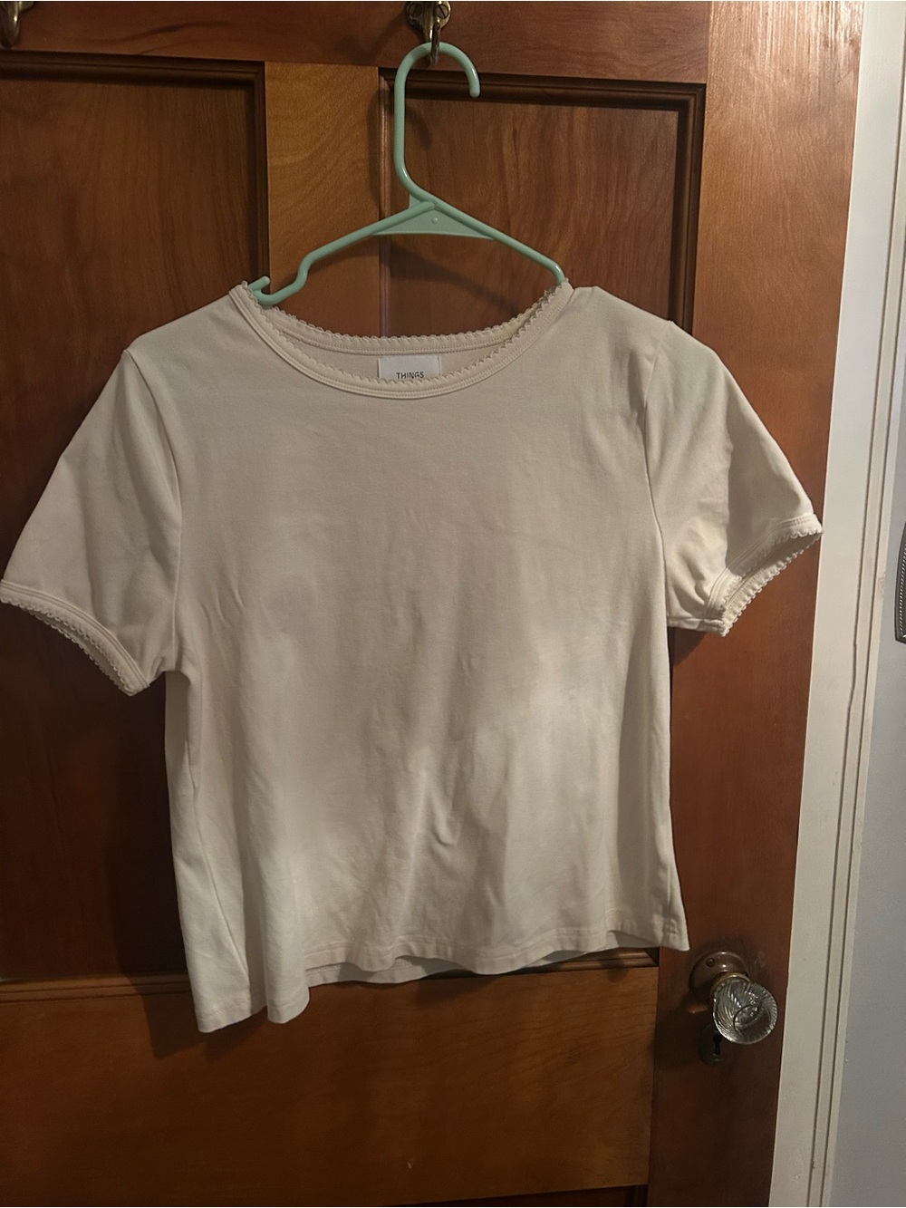Women’s Cream Short Sleeve Tee with Lace Trim